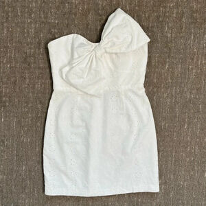 Anthropologie Hutch Eyelet Bow Tie White Mini Dress Strapless Size 8